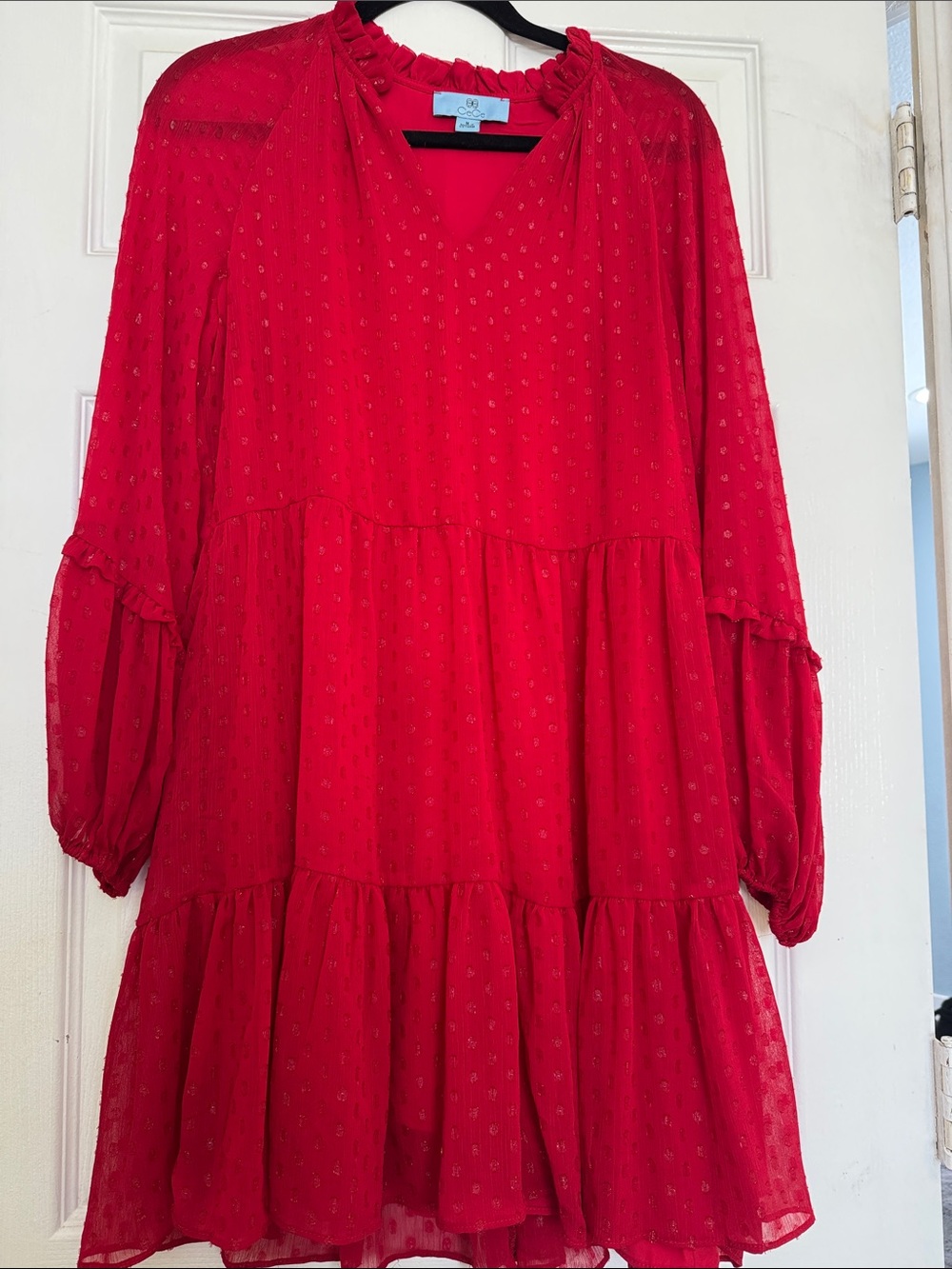 CeCe Red Tiered Mini Dress with Ruffle Neck